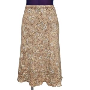 J. Jill Peach Floral 100% Linen Fit & Flare Skirt Size‎ Medium Women's U19